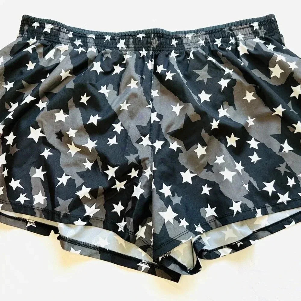 NWT NIKE Women Dry Fit Drawstring Lining Black/Green Stars Running Shorts Sz 2X